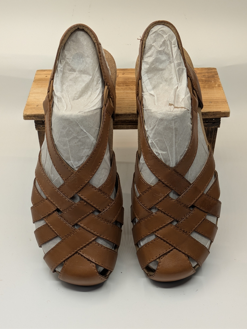 Earth Origins Brown Woven Leather Slingback Sandals Sz 8.5